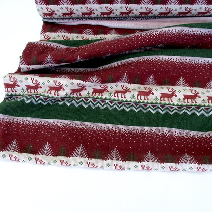Remnant of Alpine Scene Christmas Stripe - Brushed French Terry - Burgundy (174cm)