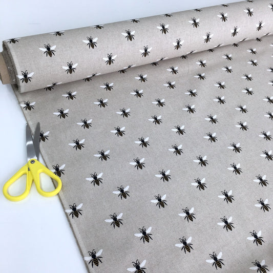 Bees In a Row Linen Look Half Panama Canvas Fabric - Frumble Fabrics