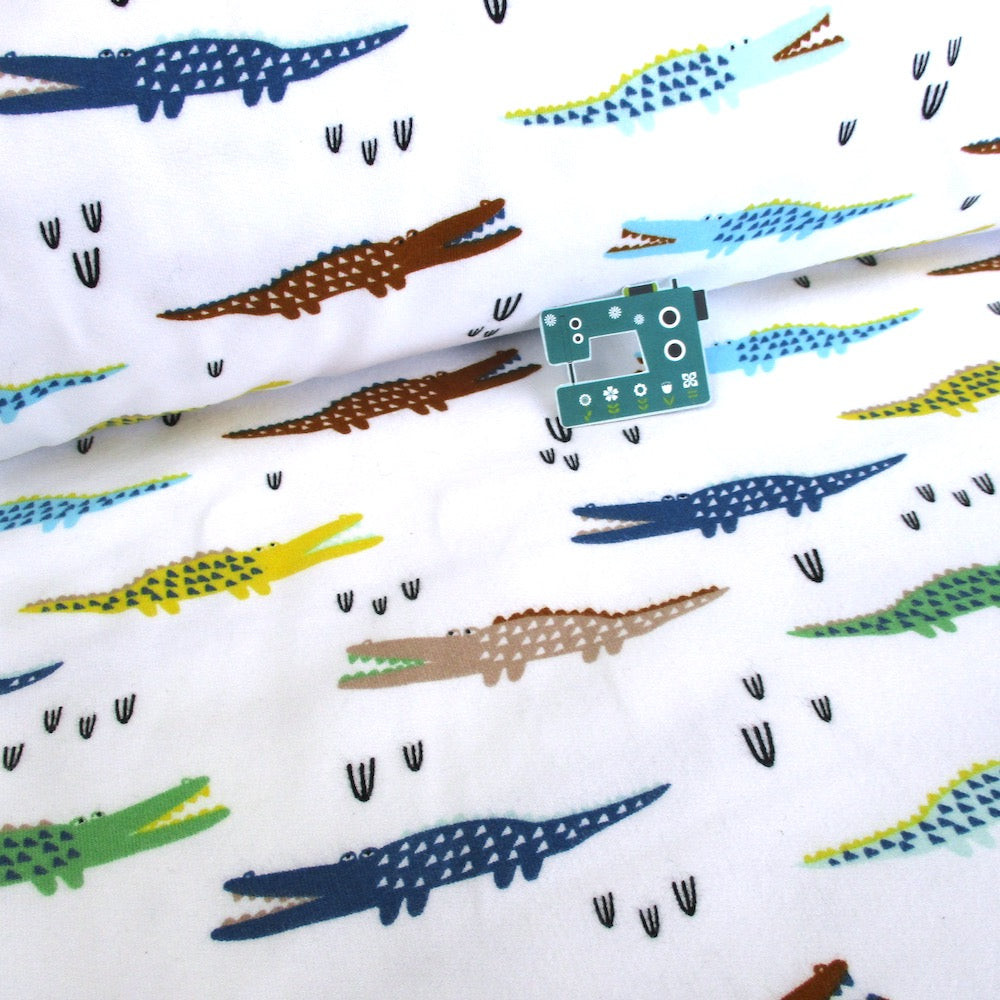 The Crocodiles - Printed Soft Sweat Fabric - White
