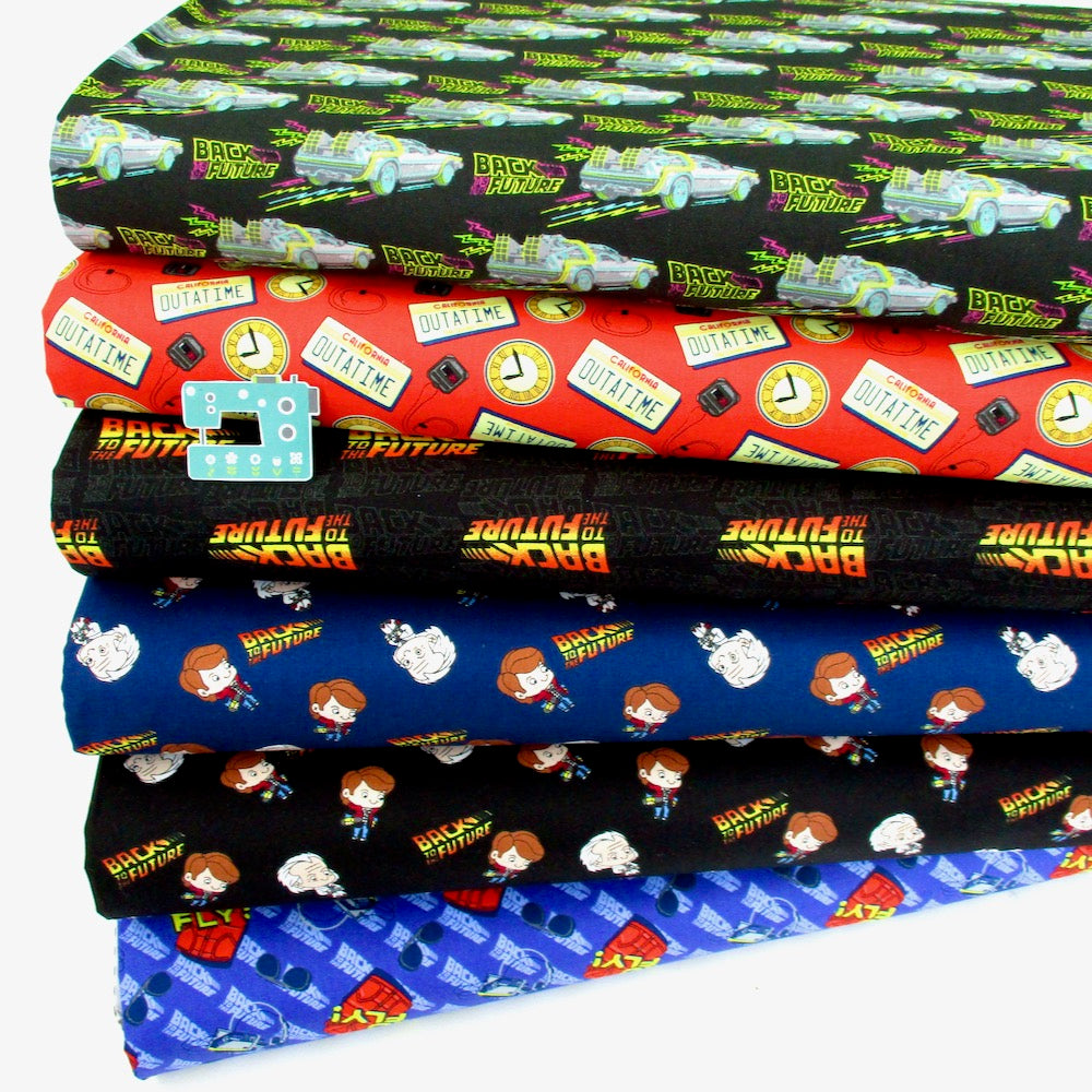 Back To The Future Chibi Marty Doc - Premium Woven Fabric - Black (Per Metre)