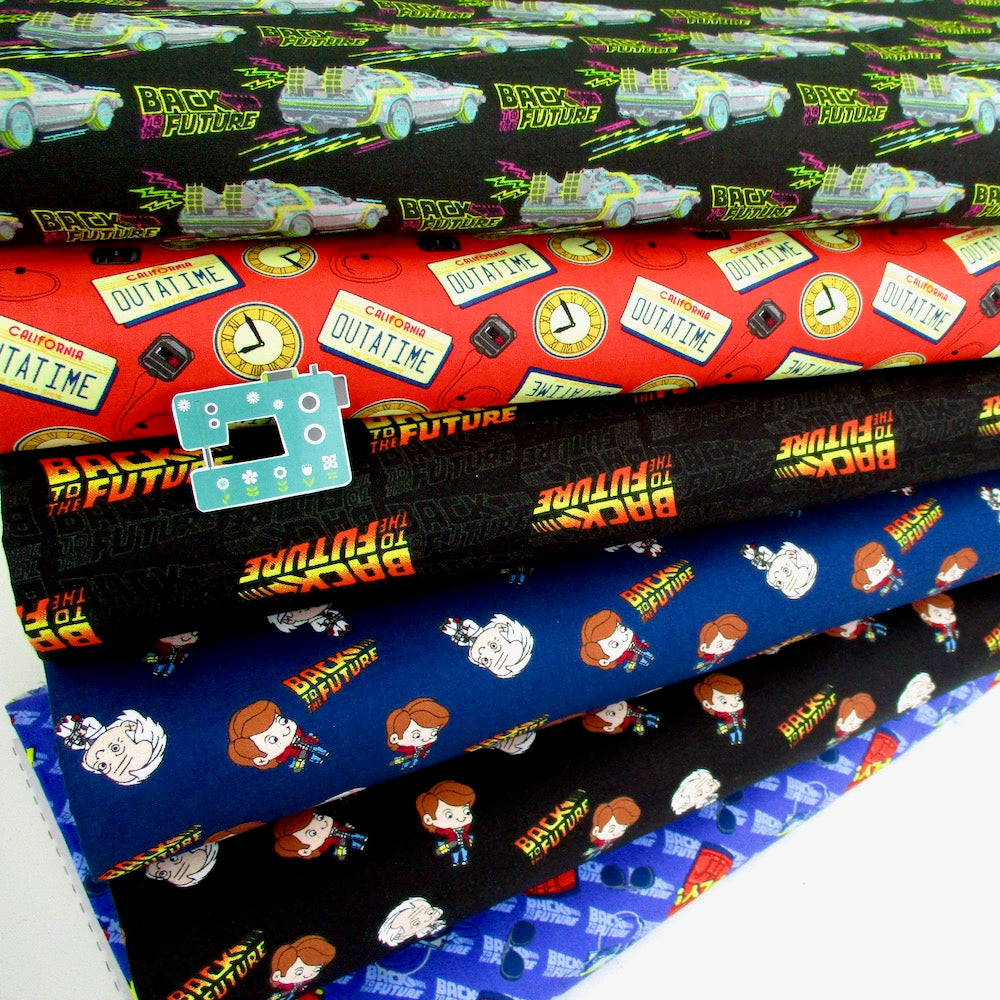 Back To The Future Chibi Marty Doc - Premium Woven Fabric - Black (Per Metre)