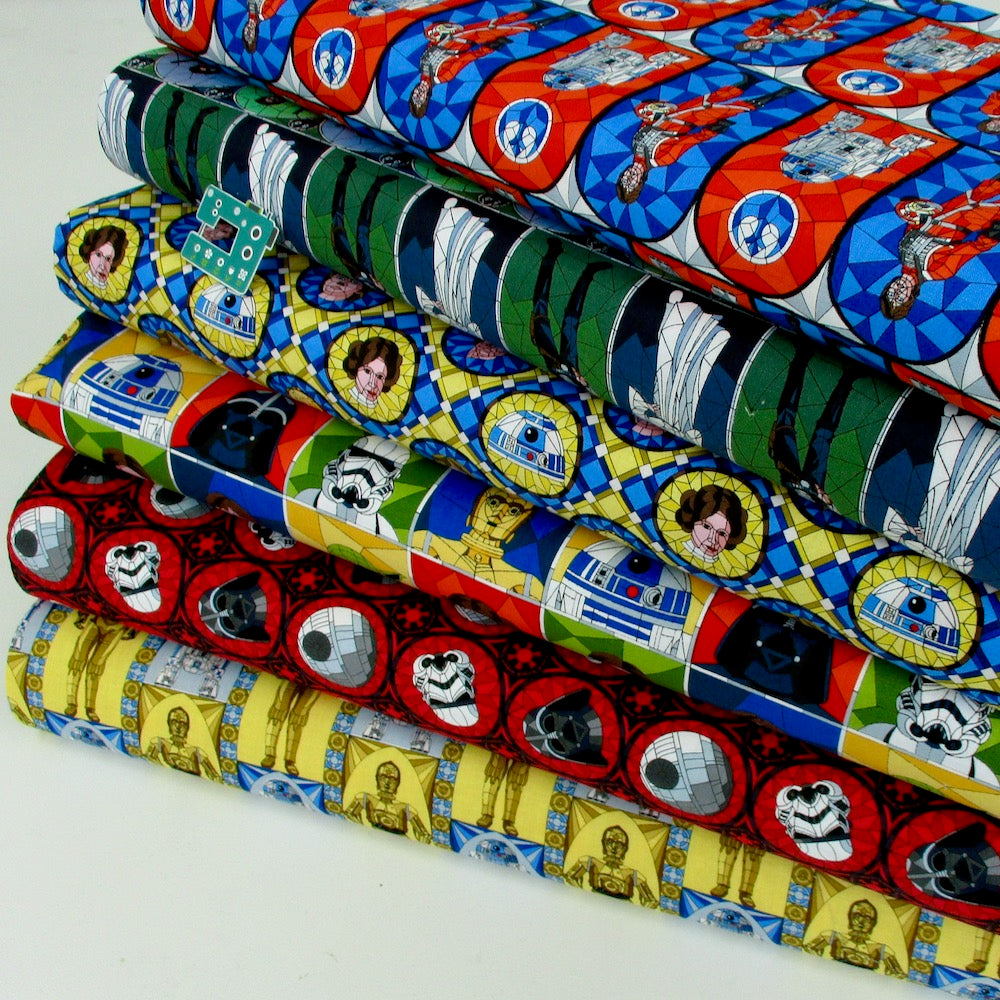 Classic Star Wars Stained Glass Droids - Premium Woven Fabric - Multi