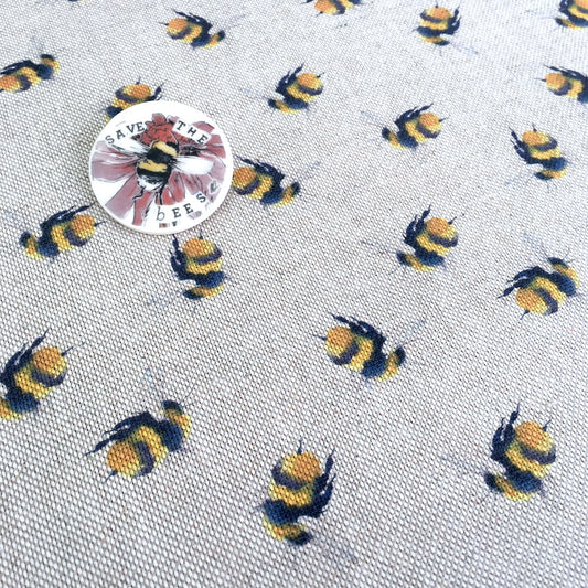 Mini Bumble bees Linen Look Half Panama Canvas Fabric - Frumble Fabrics