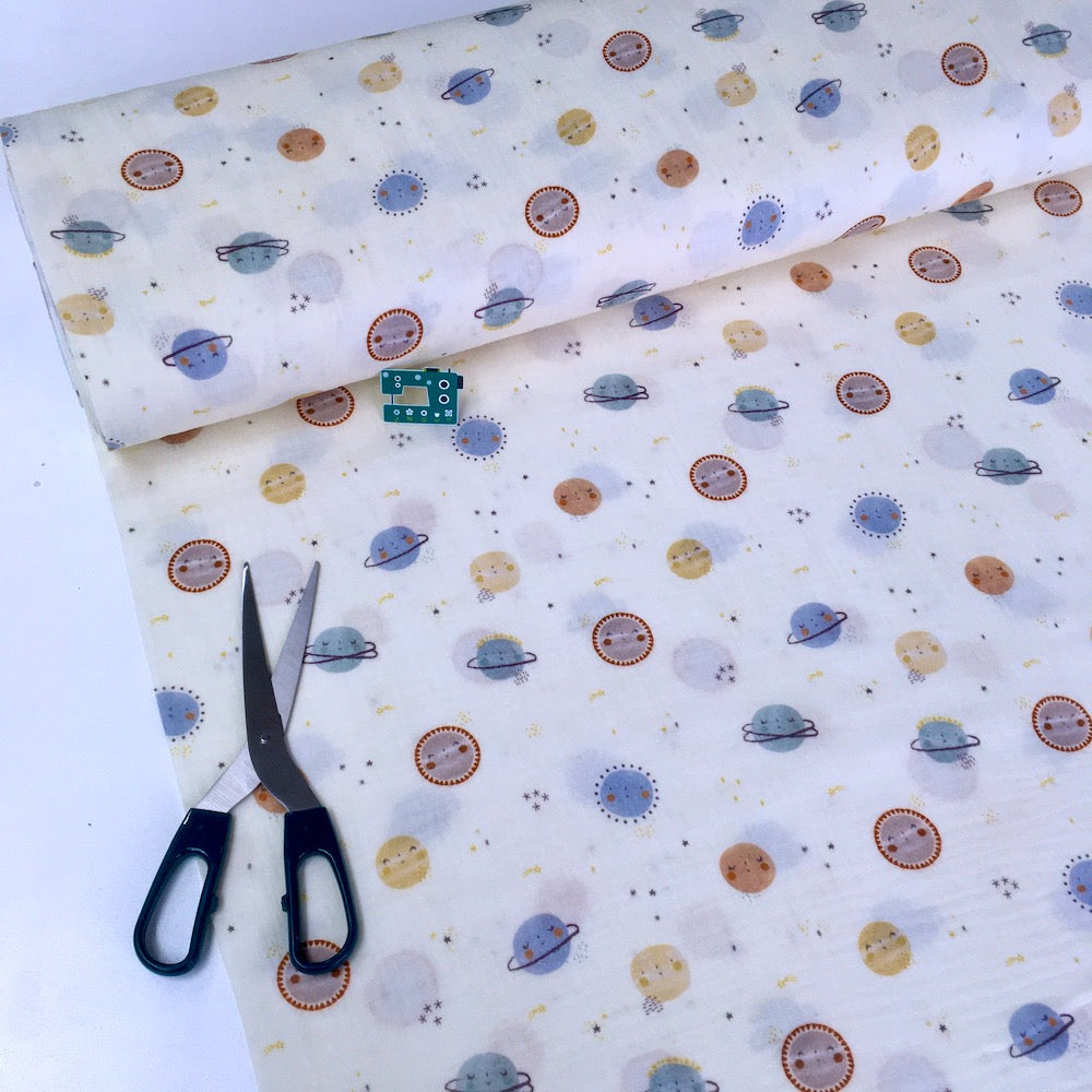 Happy Planets - GOTS Double Gauze - Cream Yellow