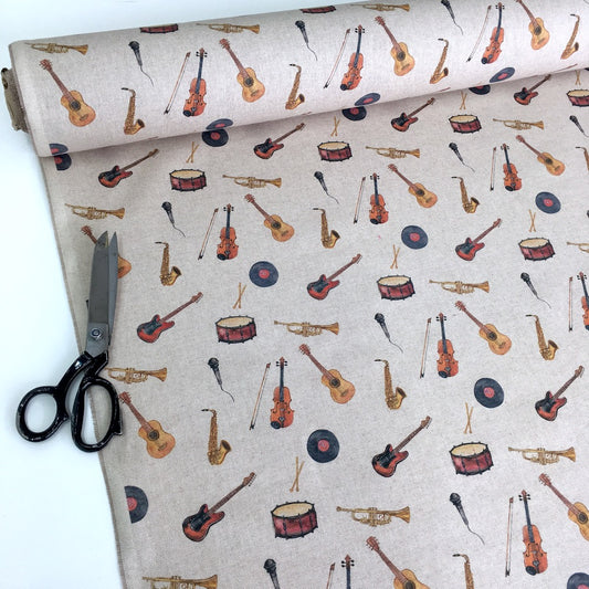 Musical Instuments Linen Look Half Panama Canvas Fabric - Frumble Fabrics