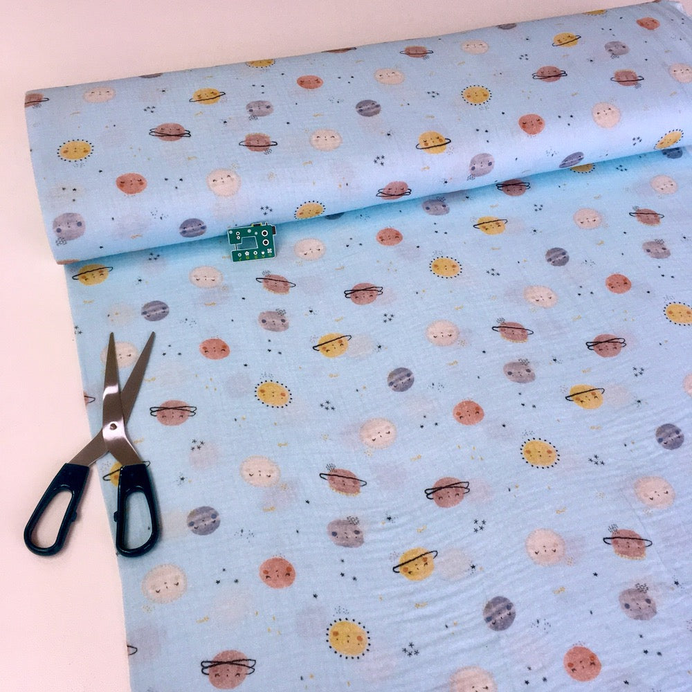 Happy Planets - GOTS Double Gauze - Baby Blue