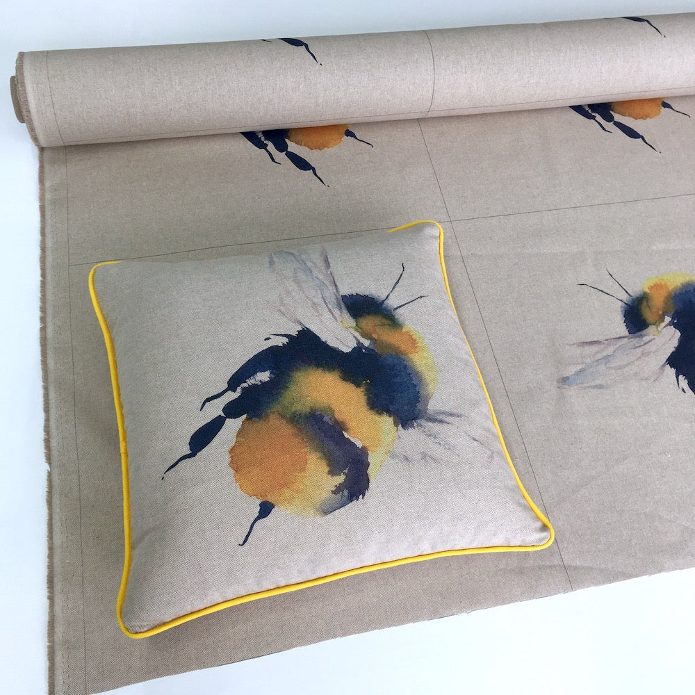 Bumblebees Cushion Panels Linen Look Half Panama Canvas Fabric - Frumble Fabrics