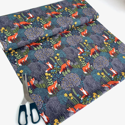 Foxes Into The Woods Dusk Grey - Frumble Fabrics