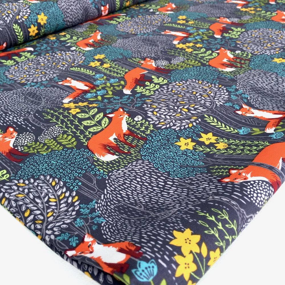 Foxes Into The Woods Dusk Grey - Frumble Fabrics