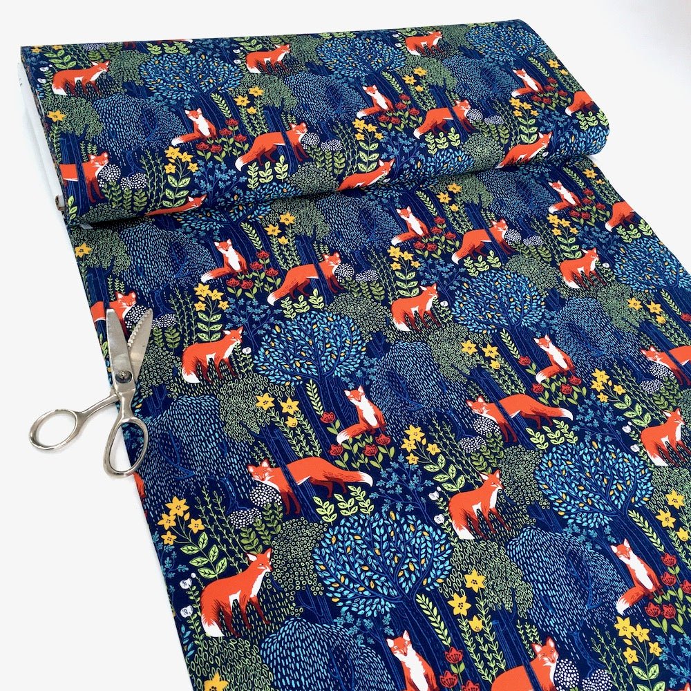 Foxes Into The Woods Nite Navy - Frumble Fabrics