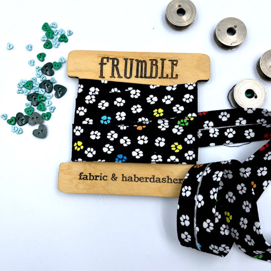 Handmade Bias Binding - Limited Edition - TT Rainbow Paws Black