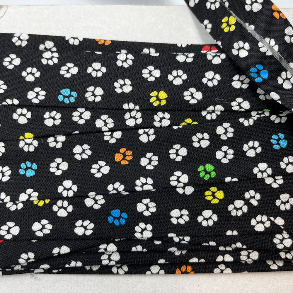 Handmade Bias Binding - Limited Edition - TT Rainbow Paws Black