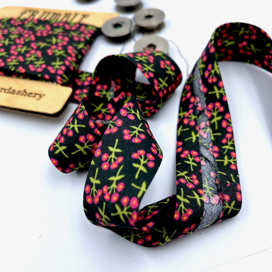 Handmade Bias Binding - Limited Edition - Cherry Bouquet Black