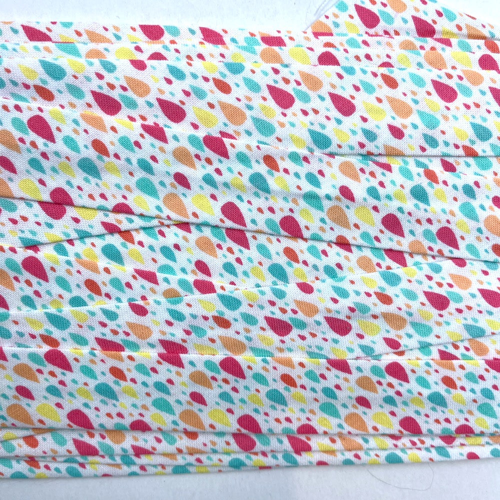 Handmade Bias Binding - Limited Edition - Rainbow Raindrops White