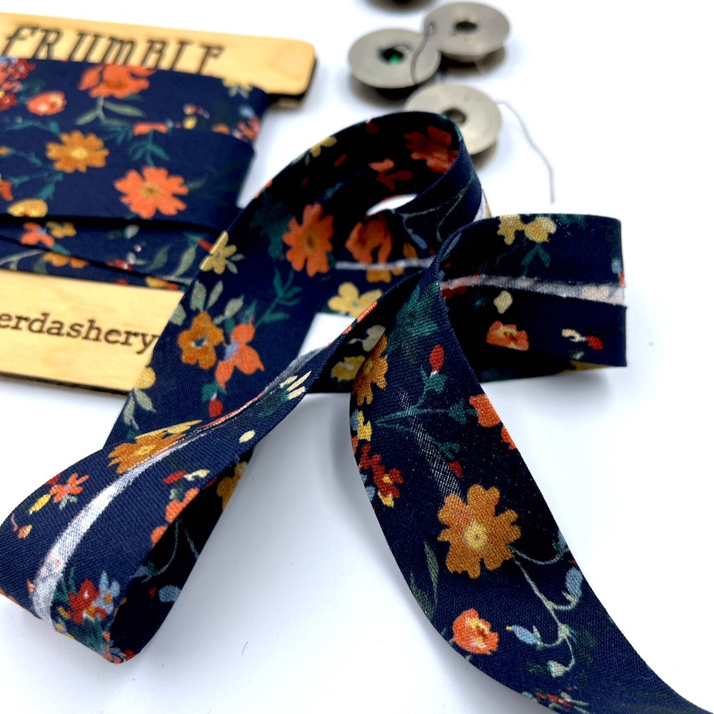 Handmade Bias Binding - Limited Edition - Wild Flower Garden Navy