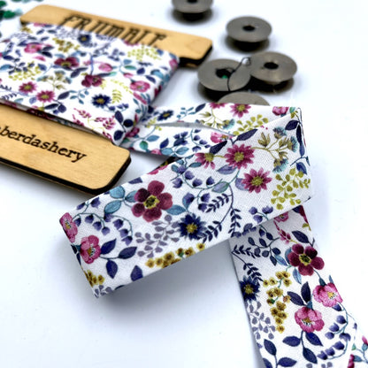 Handmade Bias Binding - Limited Edition - Floral Spring White