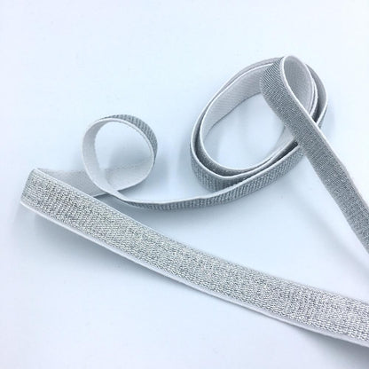 10mm Metallic Silver Elastic with White Plush Soft Back - Frumble Fabrics