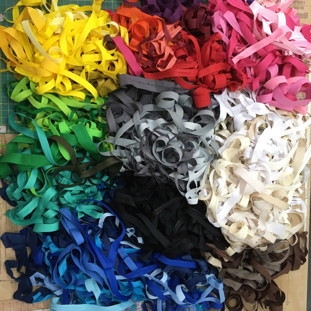 200g Bias Binding Remnant Pack various colours, widths folds and lengths +cards+pins - Frumble Fabrics