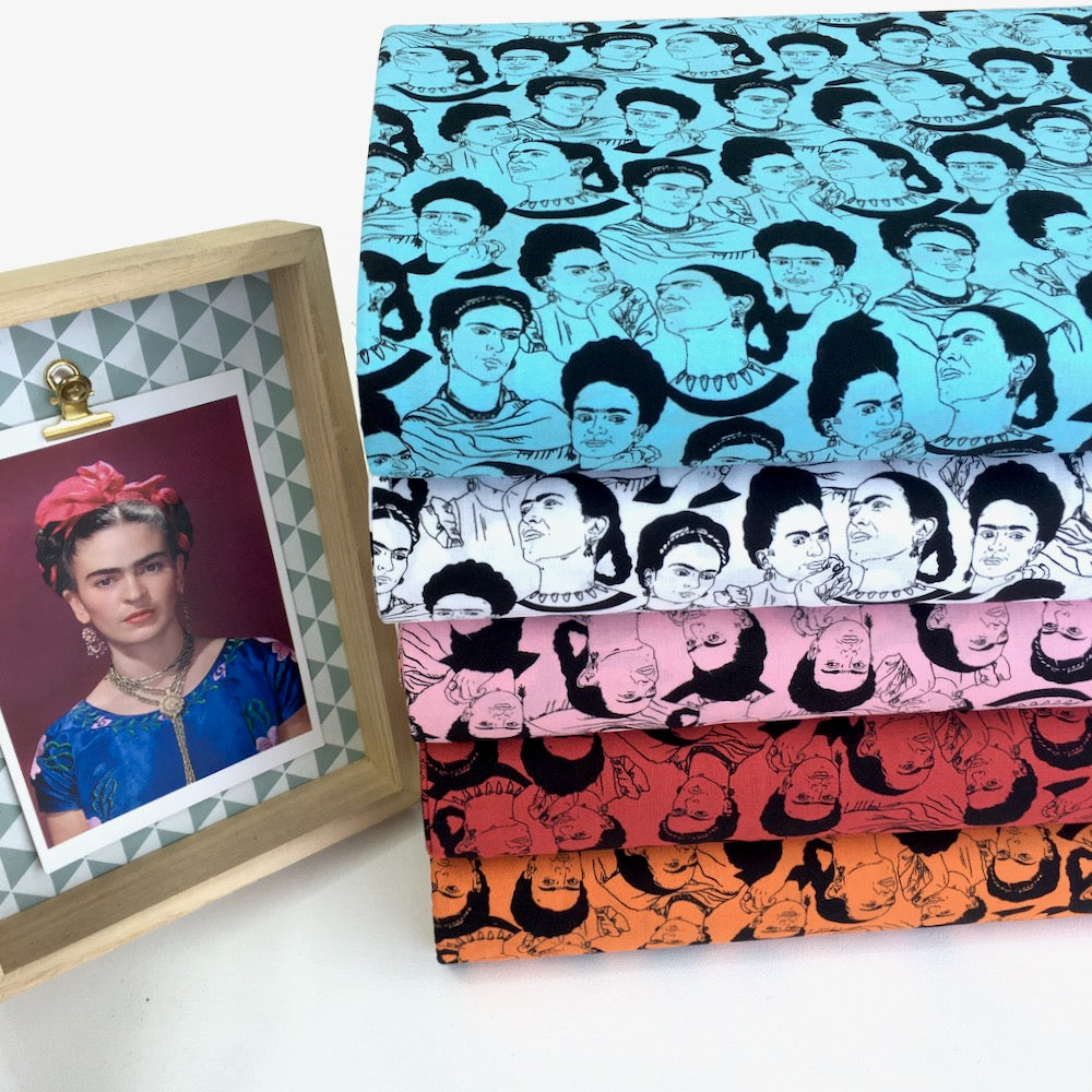 Frida Kahlo Mono Faces Aqua - Frumble Fabrics