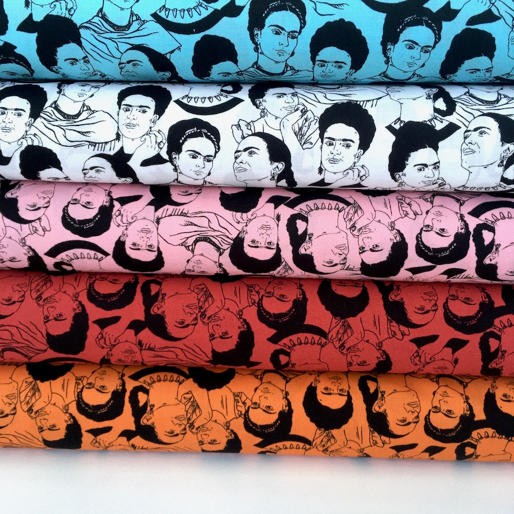 Frida Kahlo Mono Faces Aqua - Frumble Fabrics