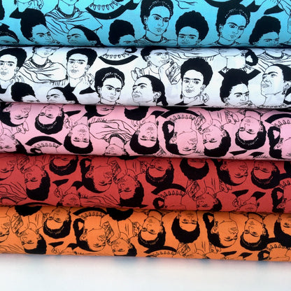 Frida Kahlo Mono Faces White - Frumble Fabrics