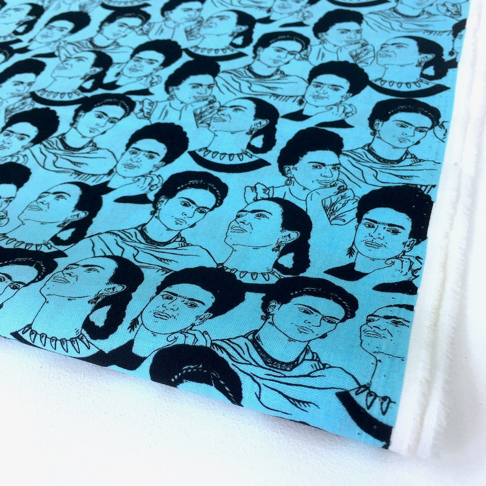 Frida Kahlo Mono Faces Aqua - Frumble Fabrics