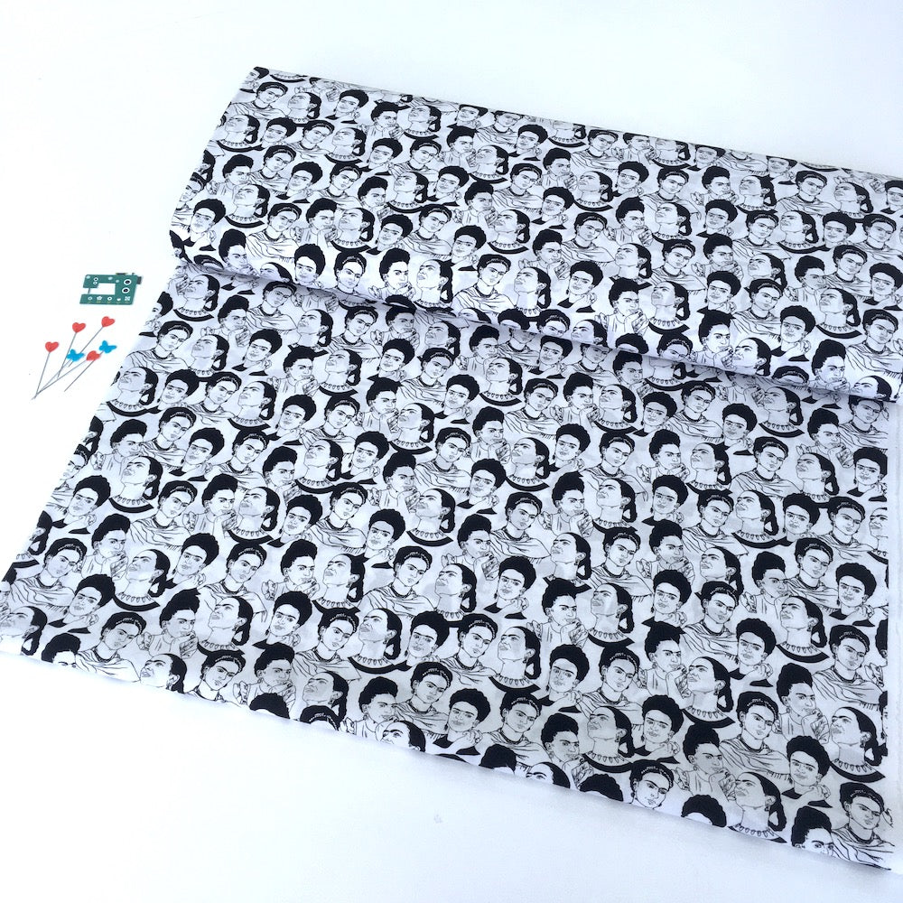 Frida Kahlo Mono Faces White - Frumble Fabrics