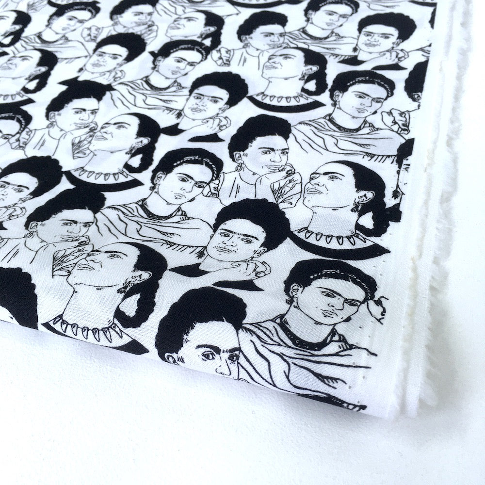 Frida Kahlo Mono Faces White - Frumble Fabrics