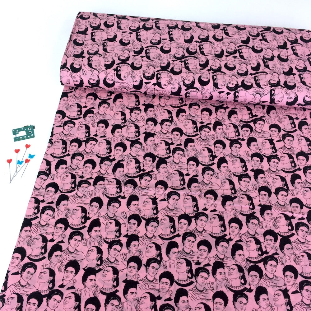 Frida Kahlo Mono Faces Pink - Frumble Fabrics