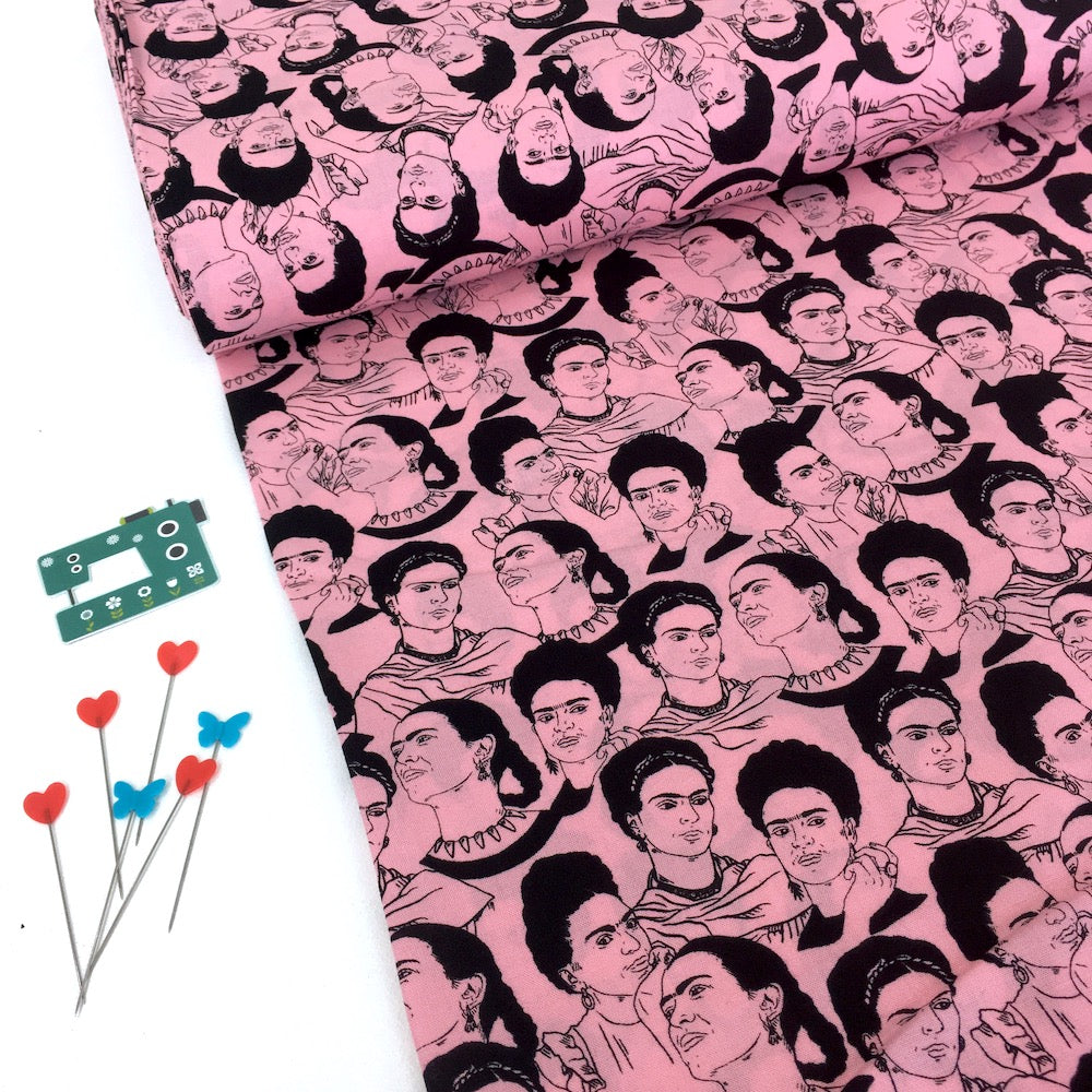 Frida Kahlo Mono Faces Pink - Frumble Fabrics