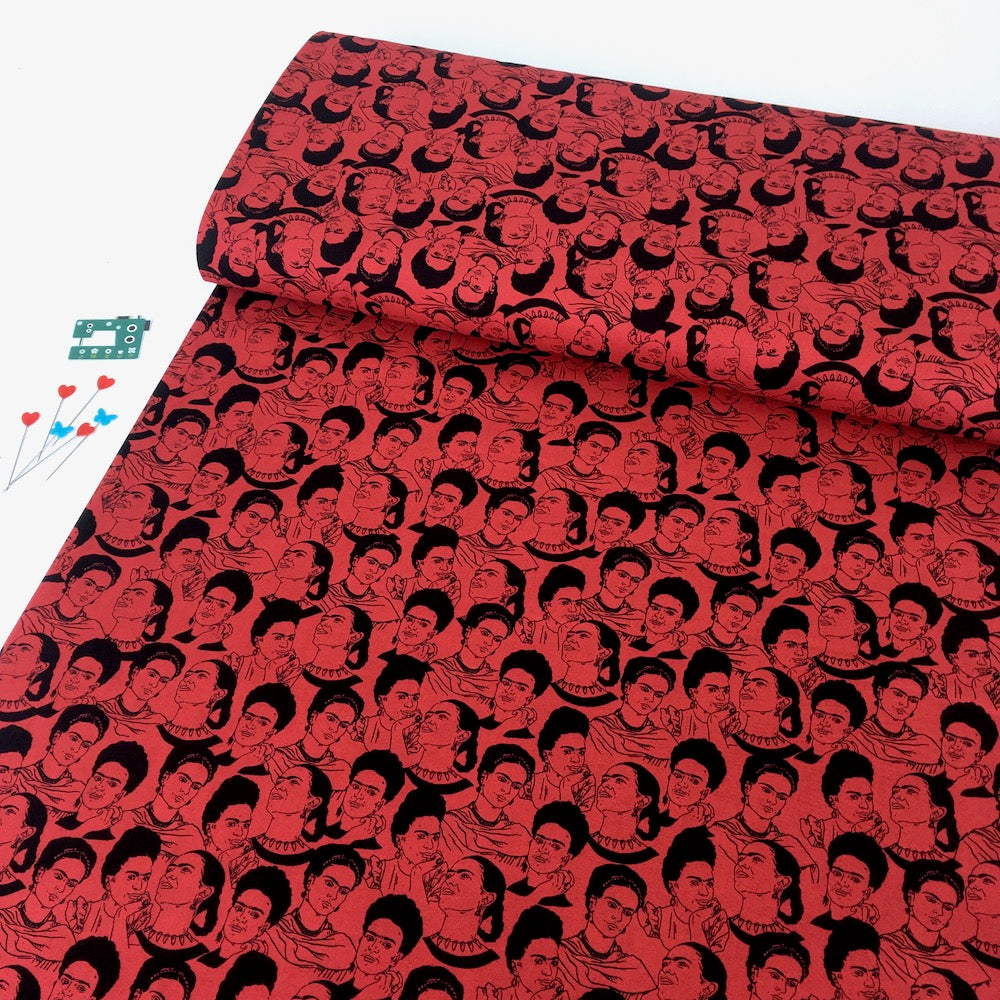 Frida Kahlo Mono Faces Red - Frumble Fabrics