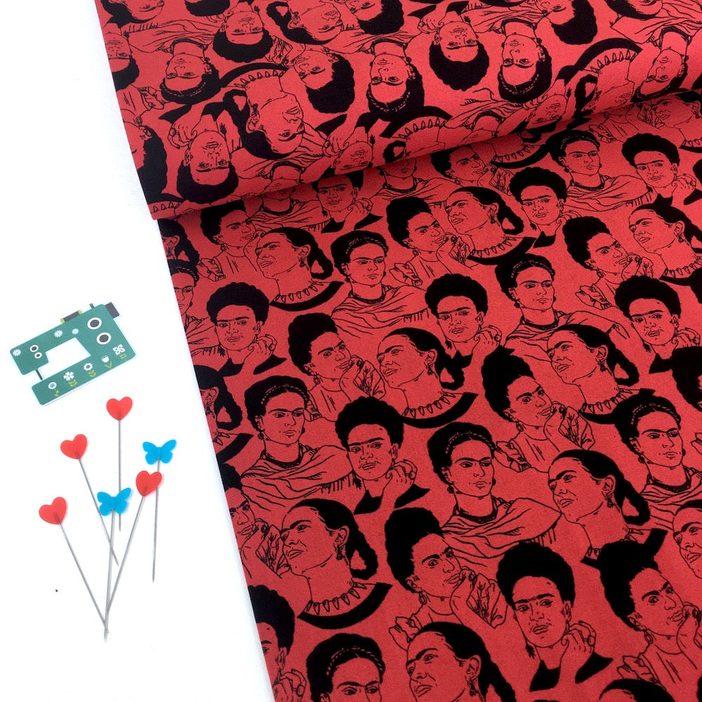 Frida Kahlo Mono Faces Red - Frumble Fabrics