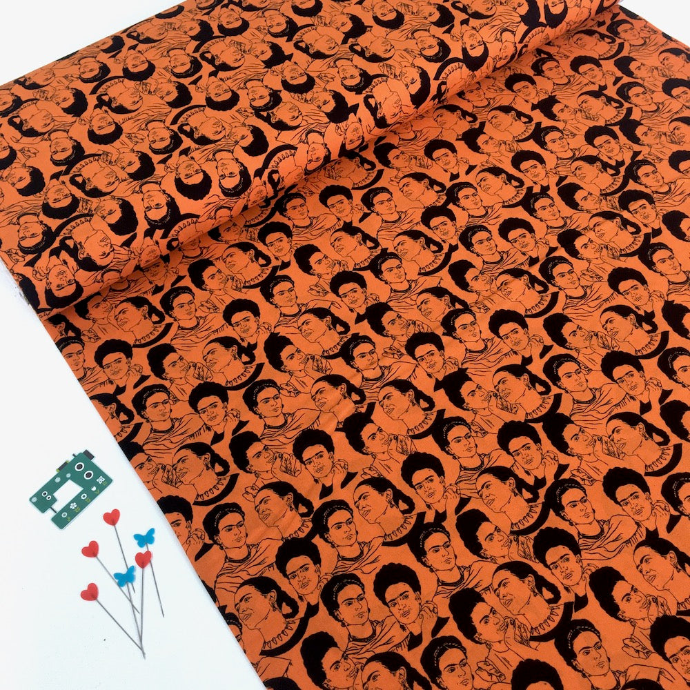 Frida Kahlo Mono Faces Orange - Frumble Fabrics