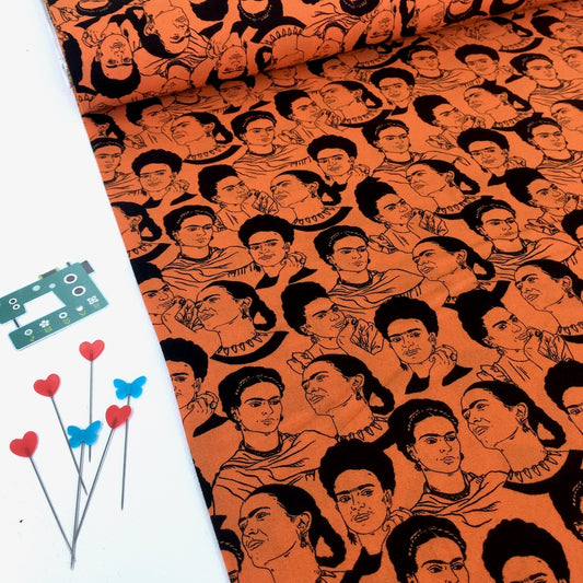 Frida Kahlo Mono Faces Orange - Frumble Fabrics