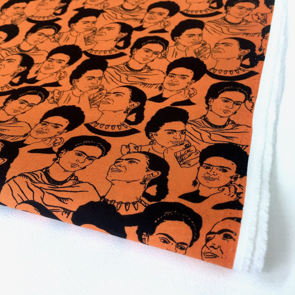 Frida Kahlo Mono Faces Orange - Frumble Fabrics