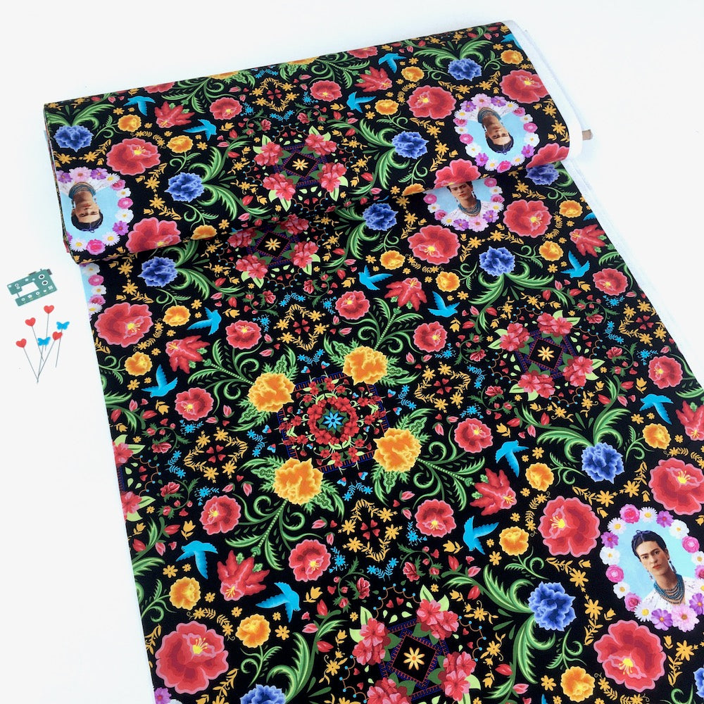 Frida Kahlo Floral Garden Black - Frumble Fabrics