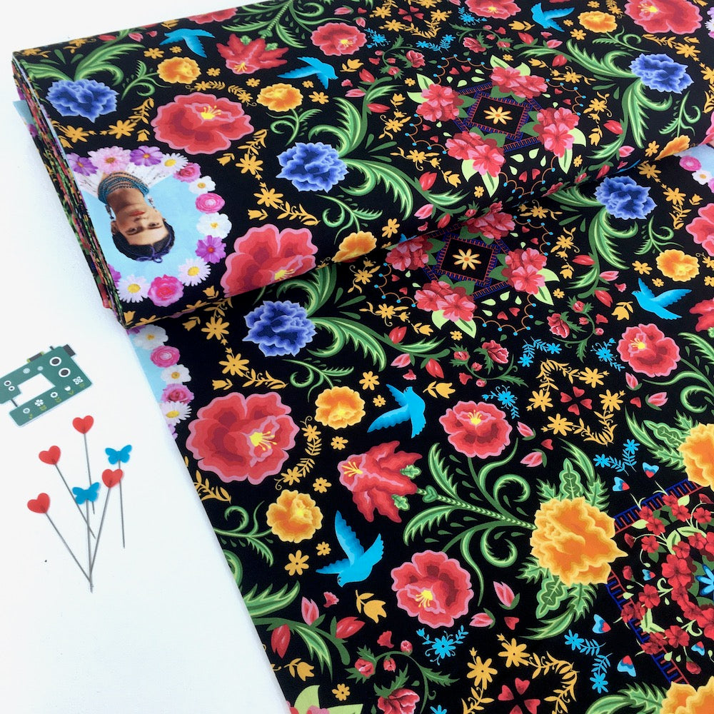 Frida Kahlo Floral Garden Black - Frumble Fabrics