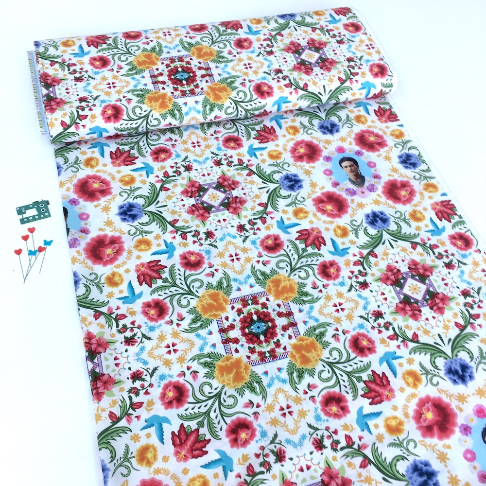 Frida Kahlo Floral Garden White - Frumble Fabrics