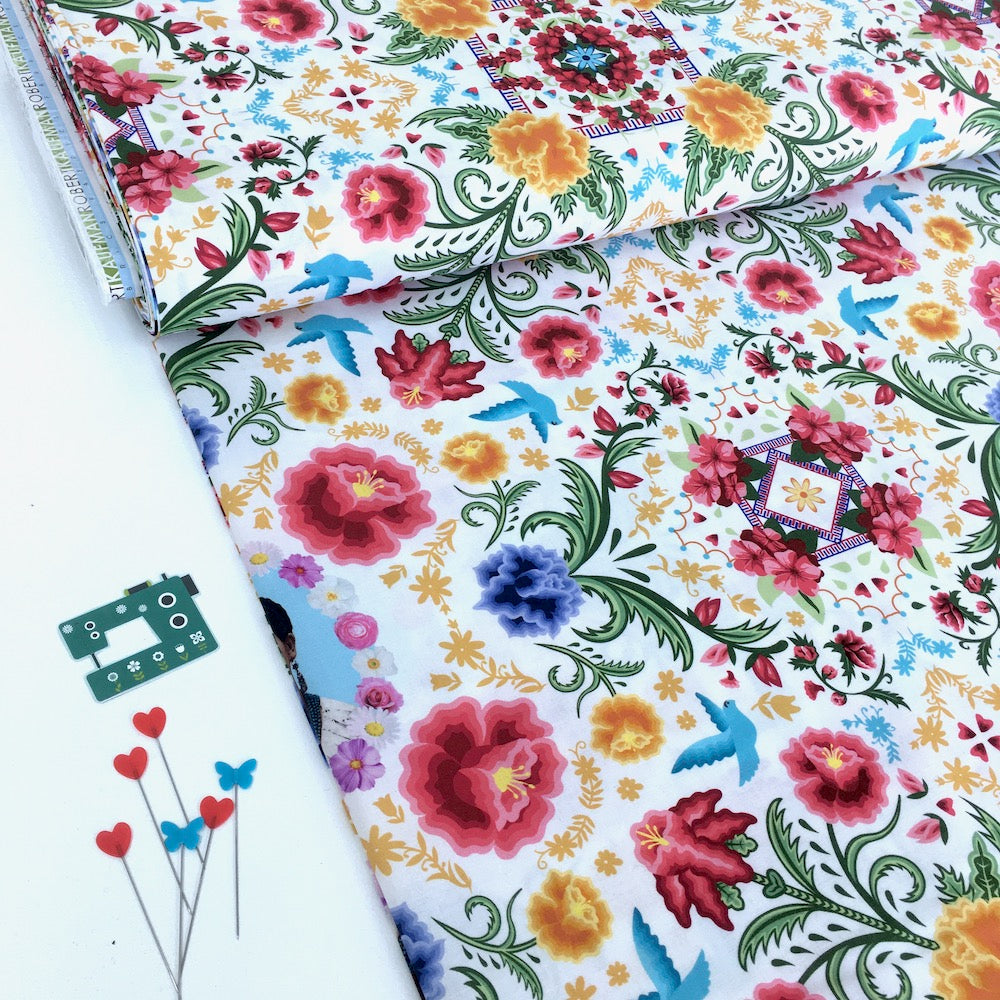 Frida Kahlo Floral Garden White - Frumble Fabrics