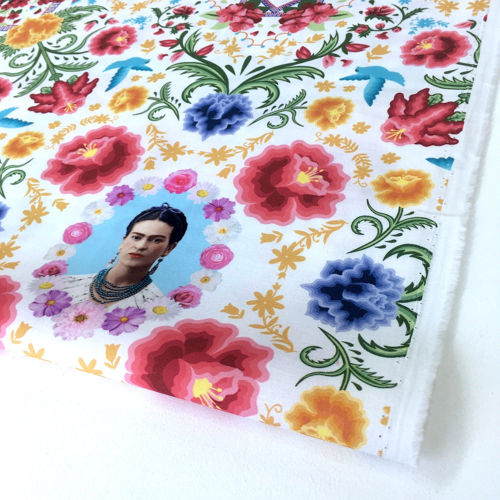 Frida Kahlo Floral Garden White - Frumble Fabrics