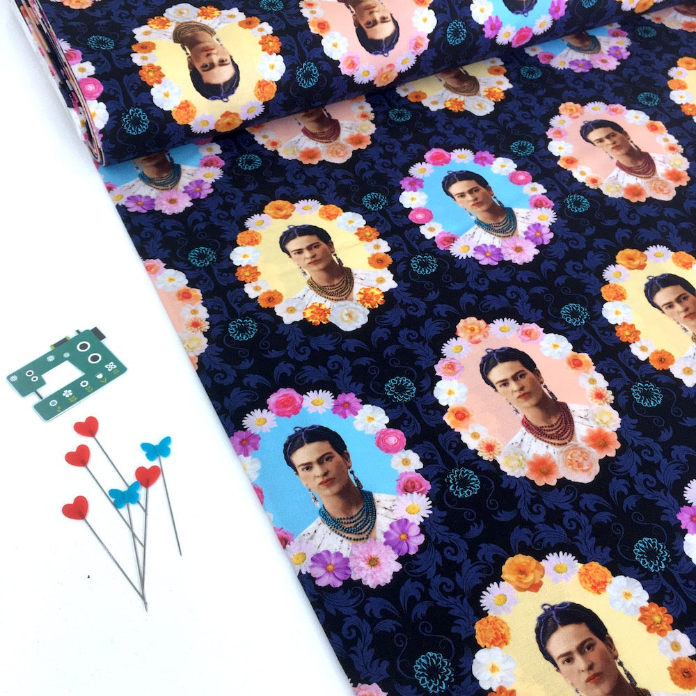 Frida Kahlo Flower Frames Midnight - Frumble Fabrics