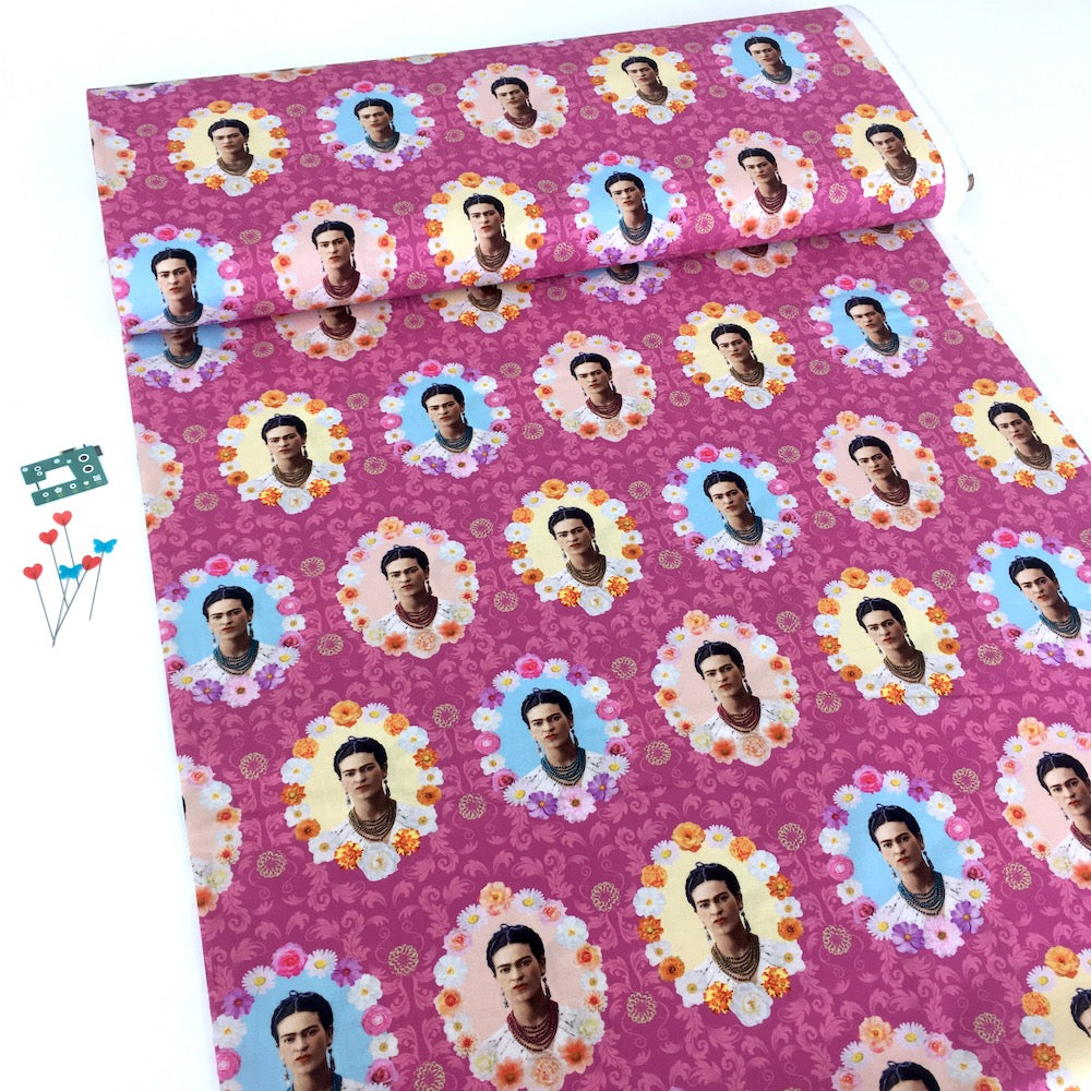 Frida Kahlo Flower Frames Pink - Frumble Fabrics