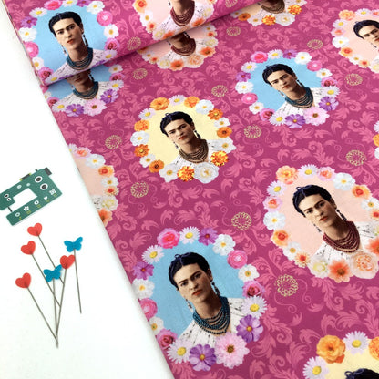 Frida Kahlo Flower Frames Pink - Frumble Fabrics