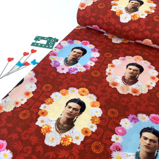 Frida Kahlo Flower Frames Red - Frumble Fabrics