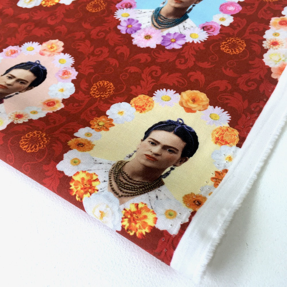Frida Kahlo Flower Frames Red - Frumble Fabrics