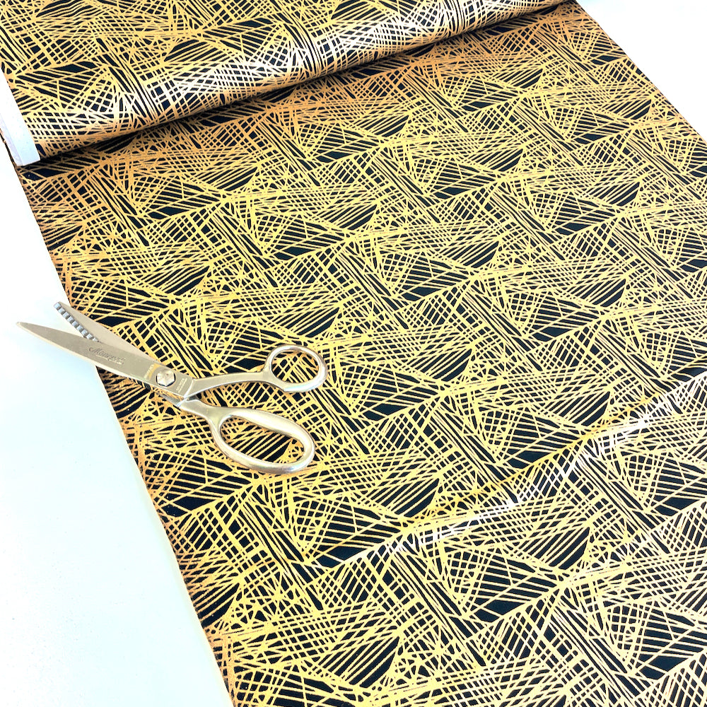 RJR Fabrics - Shiny Objects - Metallic Fiberglass - Black Gold Carbon