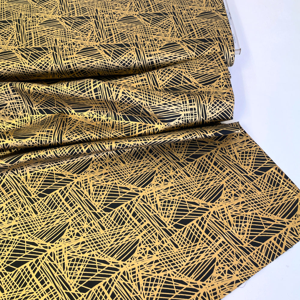 RJR Fabrics - Shiny Objects - Metallic Fiberglass - Black Gold Carbon