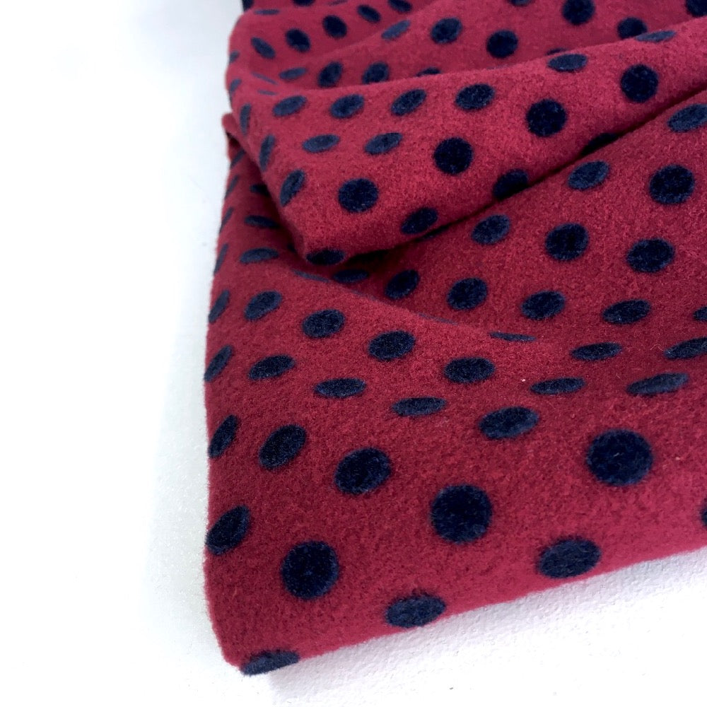 Little Dots Wooly Flocks Coating Navy Wine - Frumble Fabrics