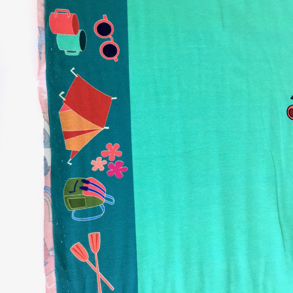 Happy Camping Panel Printed Jersey Coral - Frumble Fabrics