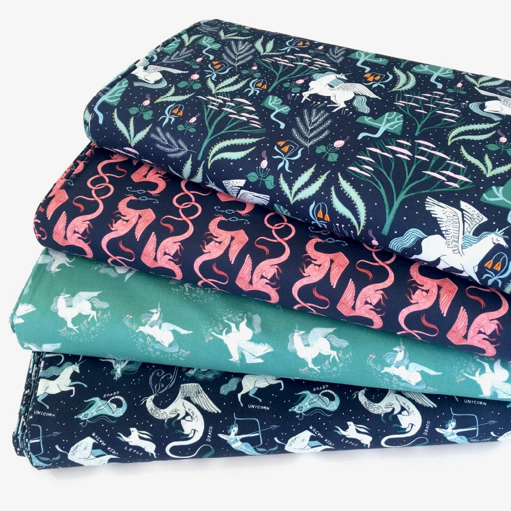 Mythical Tossed Unicorns Billiard Green - Frumble Fabrics